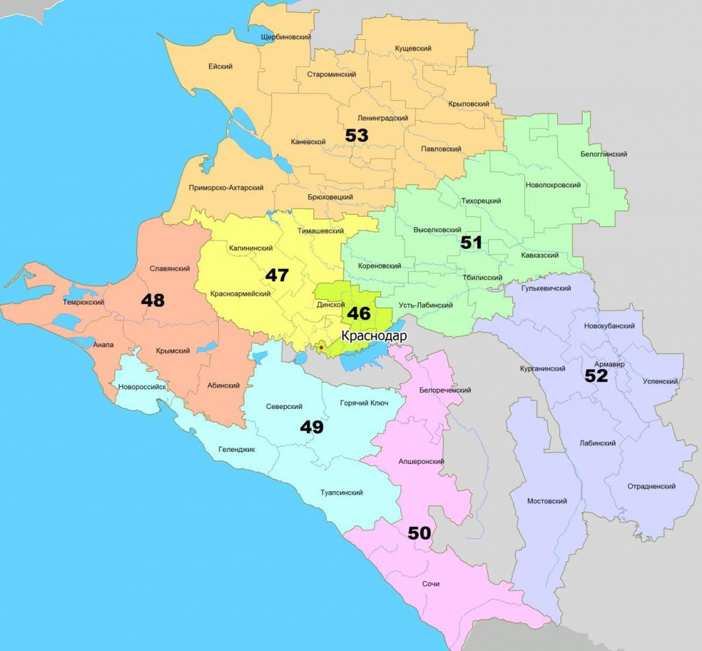 Карта избирательных округов Кубани на выборах в госдуму в 2021 году