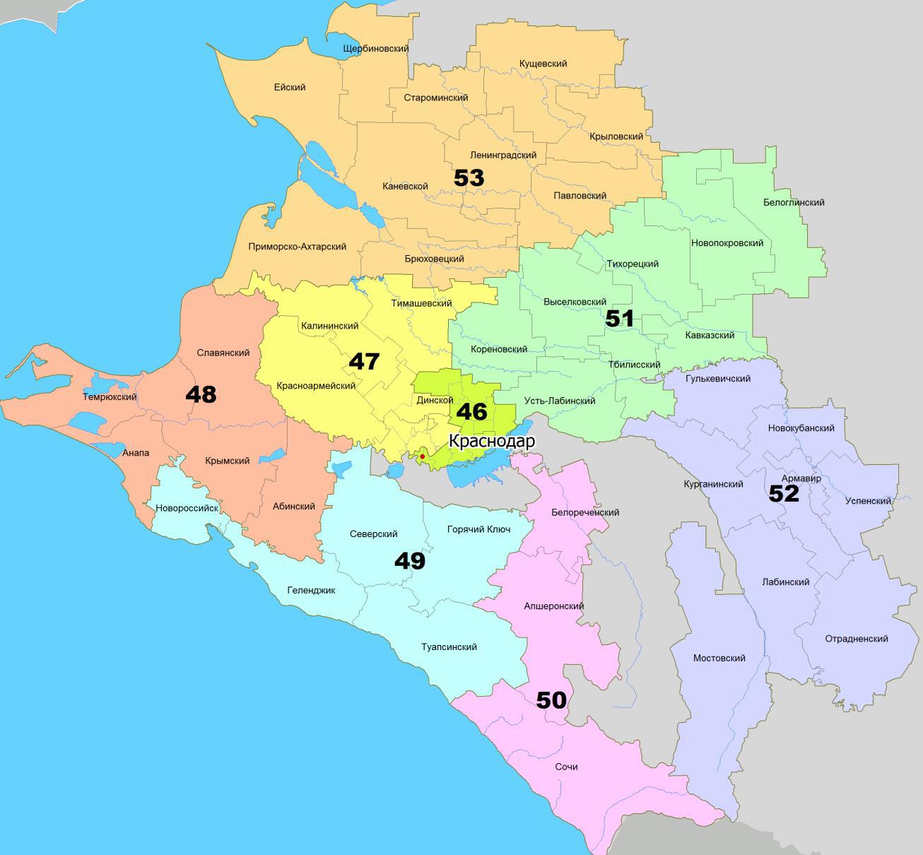 Схема избирательных округов краснодар